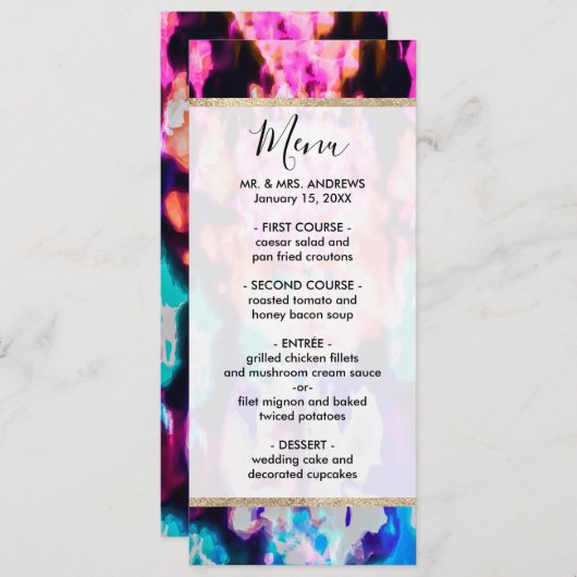 Cool Abstract Roze Blauw Zwart Tie Dye Pattern Menu (Voorkant / Achterkant)