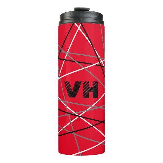 Cool Abstracte Rode Gestreepte Gitaar Naam Initial Thermosbeker (Voorkant)