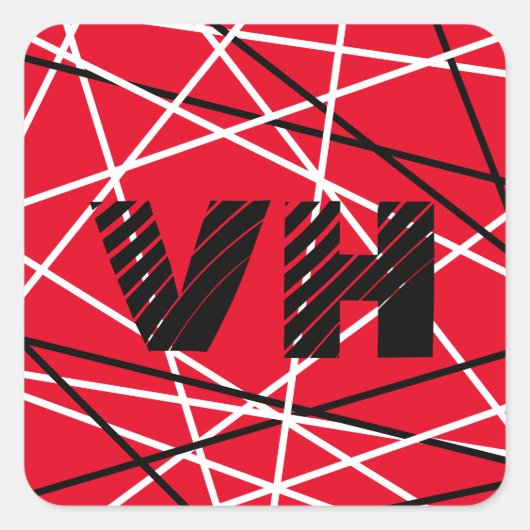 Cool Abstracte Rode Gestreepte Gitaar Naam Initial Vierkante Sticker (Voorkant)