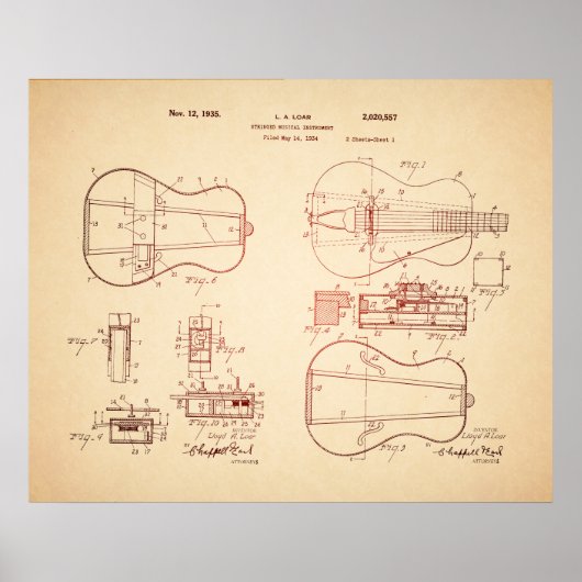Cool  Acoustic Guitar Patent Art Poster (Voorkant)