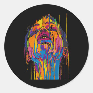 Cool Afrikaanse Vrouw Afro Kleur Geschilderd Gezic Ronde Sticker