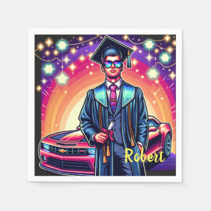 Cool Afstuderen man met mooie auto op maat Servet