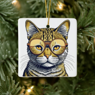 Cool ai Art Cat met tinten kerst Keramisch Ornament