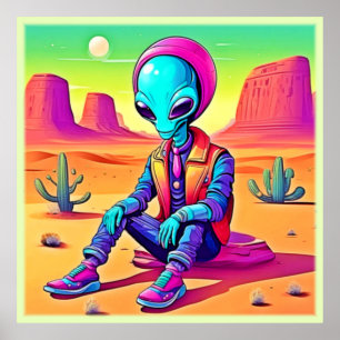 Cool Alien Woestijn Chillen Poster
