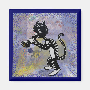 Cool Alley Jazz Cat Square Magnet Magneet