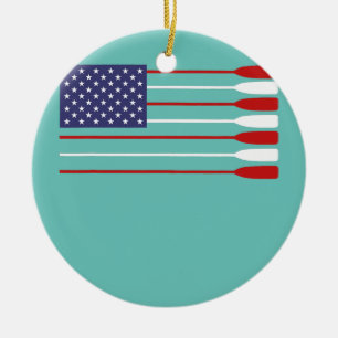 Cool American Flag Rowing Oar Funny Paddle Lover Keramisch Ornament