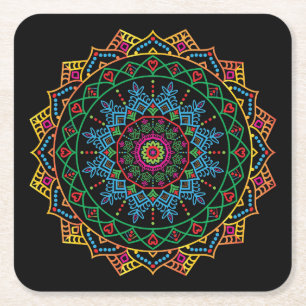 Cool and Colorful Floral Mandala Pattern Vierkante Kartonnen Onderzetter