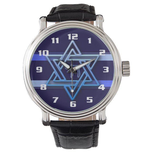 Cool and Elegant Hebrew Chai and Star van David Horloge (Voorkant)