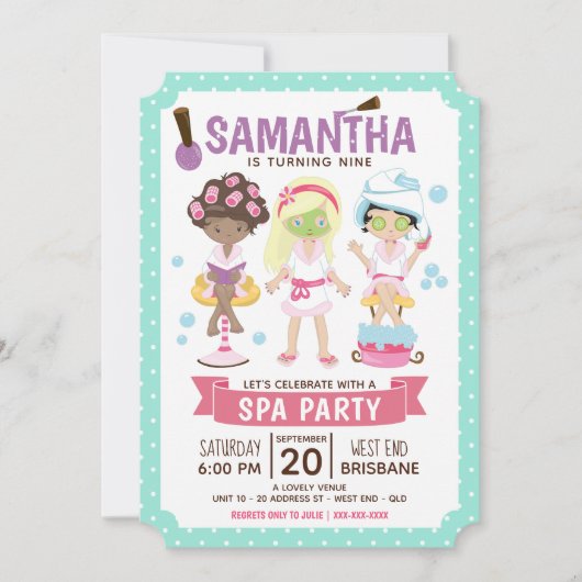 Cool and Girly Spa Party Kaart (Voorkant)