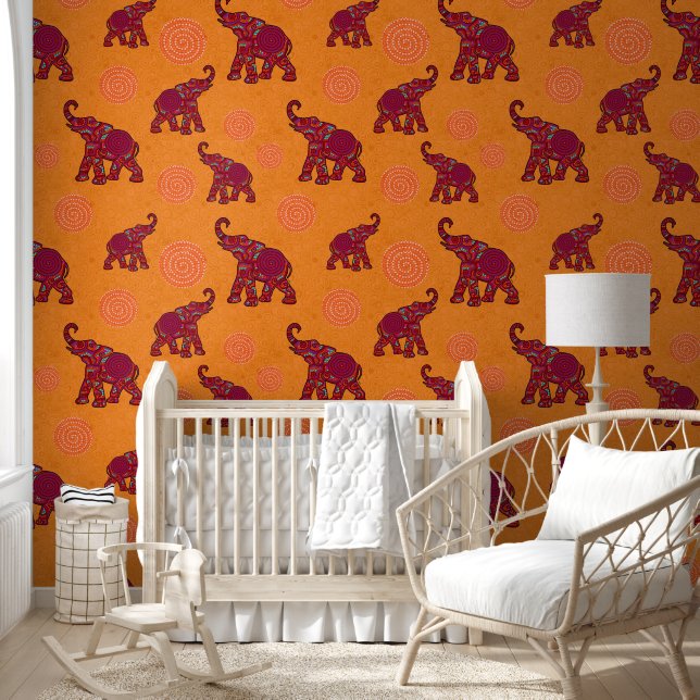 Cool Animal Pattern - Olifant 1 Behang (Kinderen)