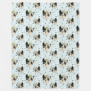 Cool Animal Pattern - Schattige Bull Dog met Crown Fleece Deken