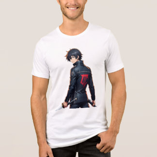Cool Anime Jongen met Zwaard en Zwarte Jas in Stad Tri-Blend Shirt