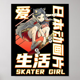 Cool Anime-schaatser Kunst Vrouwen Meisjes Skatebo Poster