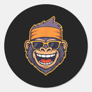 Cool Ape Gorilla Head Funky Monkey Retro Bandana C Ronde Sticker