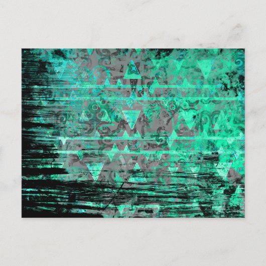 Cool Aqua en Gray Tribal Grunge Briefkaart (Voorkant)