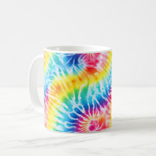 Cool Aqua Rood Blauw Geel Sinaasappel Tie Dye Koffiemok