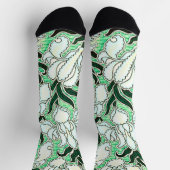 Cool Art Deco Style Floral Pattern Green Socks Sokken (Top)
