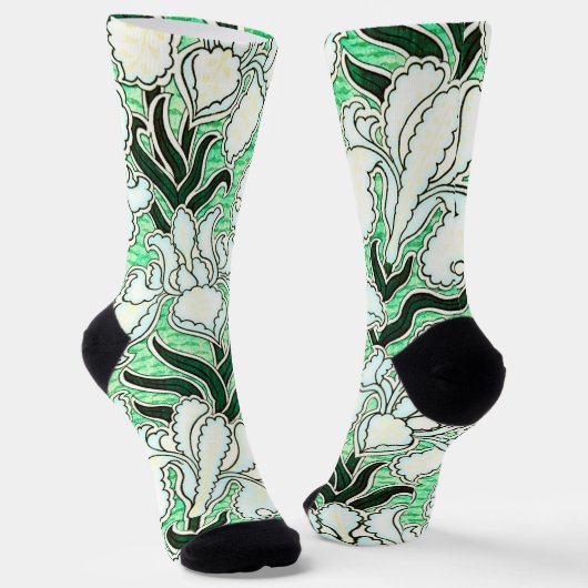Cool Art Deco Style Floral Pattern Green Socks Sokken (Gebogen)