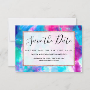 Cool Artsy Girly Paars Pink Blue Tie Dye Patroon Save The Date