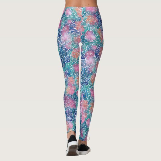 Cool Artsy Kleurrijke Turquoise Ocean Waterverf Leggings (Achterkant)