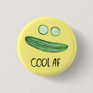 Cool as a Cucumber "Cool AF" Funny Waterverf Ronde Button 3,2 Cm