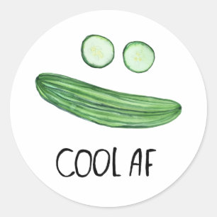 Cool as a Cucumber "Cool AF" Funny Waterverf Ronde Sticker