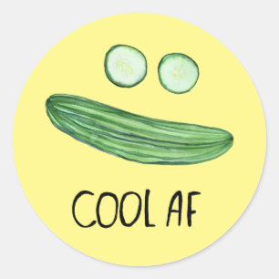 Cool as a Cucumber "Cool AF" Funny Waterverf Ronde Sticker