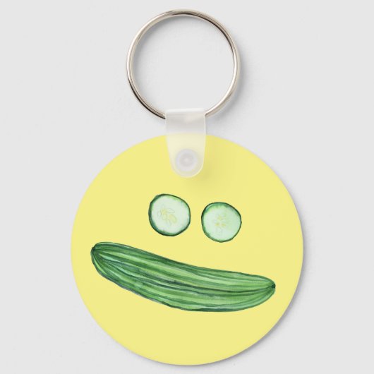 Cool as a Cucumber Funny Waterverf Veggie Face Sleutelhanger (Voorkant)