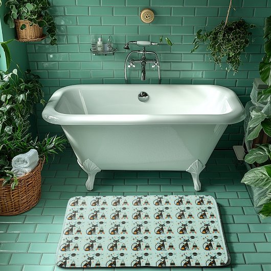 Cool Atomic Retro Cat Ruimteschip Saturnus Sterren Badmat