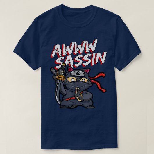 Cool AwwwSassin Samurai Cat Funny Ninja Cat Manga T-shirt (Design voorkant)