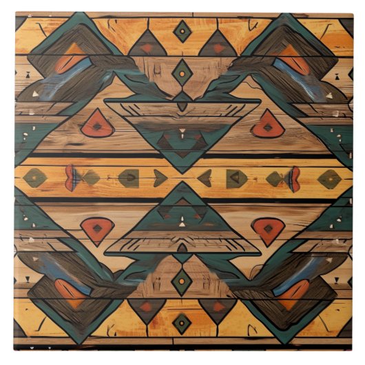 Cool Aztec faux hout Tegeltje (Voorkant)