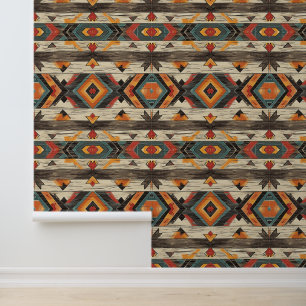 cool Aztec Western faux hout tegelpatroon Behang