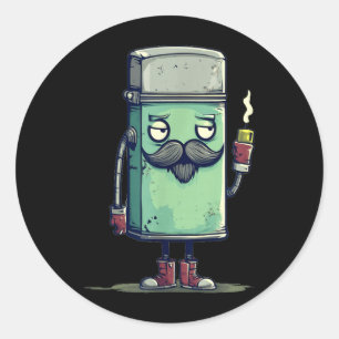 Cool baardige aansteker kostuum voor vlammen en vu ronde sticker