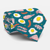 Cool Bacon Egg Sausage Ontbijt Voedsel Patroon Bla Stropdas (Opgerold)