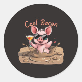 "Cool Bacon" Piglet in Sunglasses Ronde Sticker