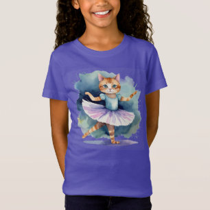 Cool Ballerina Dancing Cat Kitten Leuke Waterverf T-shirt
