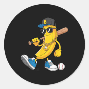 Cool Banana Draag Sungles Baseball Player Cartoon Ronde Sticker