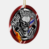 Cool Barber Skull met Flaming Razor Keramisch Ornament (Rechts)
