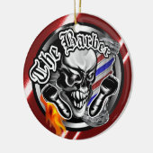 Cool Barber Skull met Flaming Razor Keramisch Ornament (Links)
