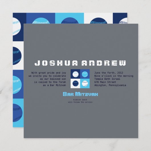 COOL BASEBALL Bar Bat Mitzvah Uitnodiging (Voorkant / Achterkant)