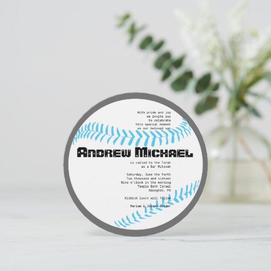 COOL BASEBALL Bar Mitzvah ROUND Invitation (Debout devant)