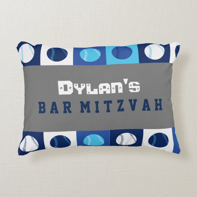 COOL BASEBALL Blue Balls Bar Mitzvah Party Pillow Accent Kussen (Voorkant)