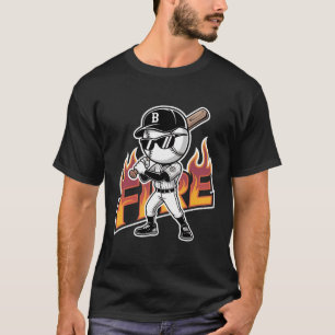 Cool Baseball Mascotte Zonnebril Vlammende Tekst J T-shirt