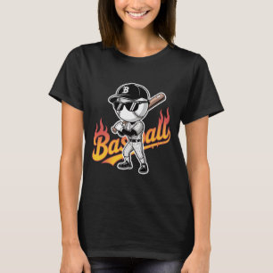 Cool Baseball Mascotte Zonnebril Vlammende Tekst J T-shirt