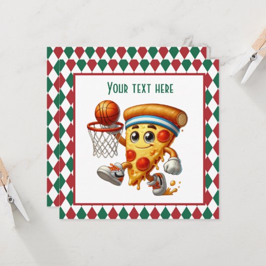 Cool Basketbal pizza party Kaart (Voorkant / Achterkant in situ)