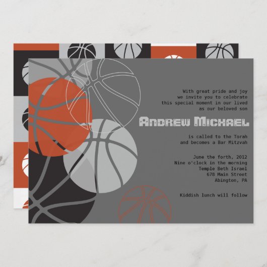 COOL BASKETBALL Bar Mitzvah Invitation (Devant / Derrière)