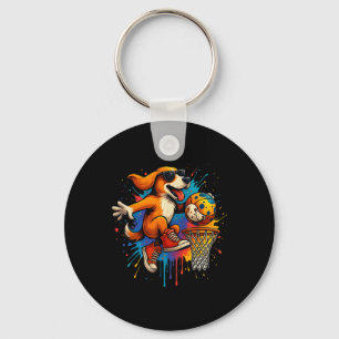 Cool Basketball Dog Dunking Fun Kinder Pet Lover Sleutelhanger