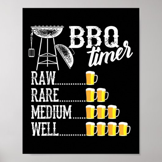 Cool BBQ Timer Raw Rare Medium Well Funny Beer Dri Poster (Voorkant)