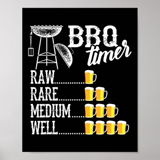Cool Bbq-timer Raw Rare Medium Well Leuke Bier Dou Poster (Voorkant)