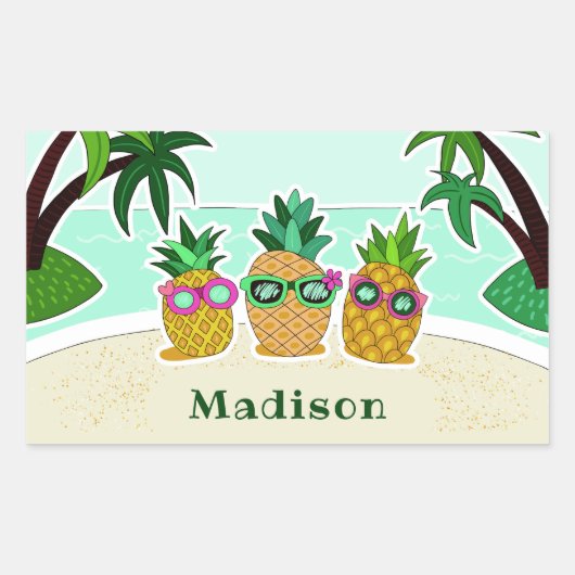 Cool Beach Ananas aangepaste naam stickers (Voorkant)